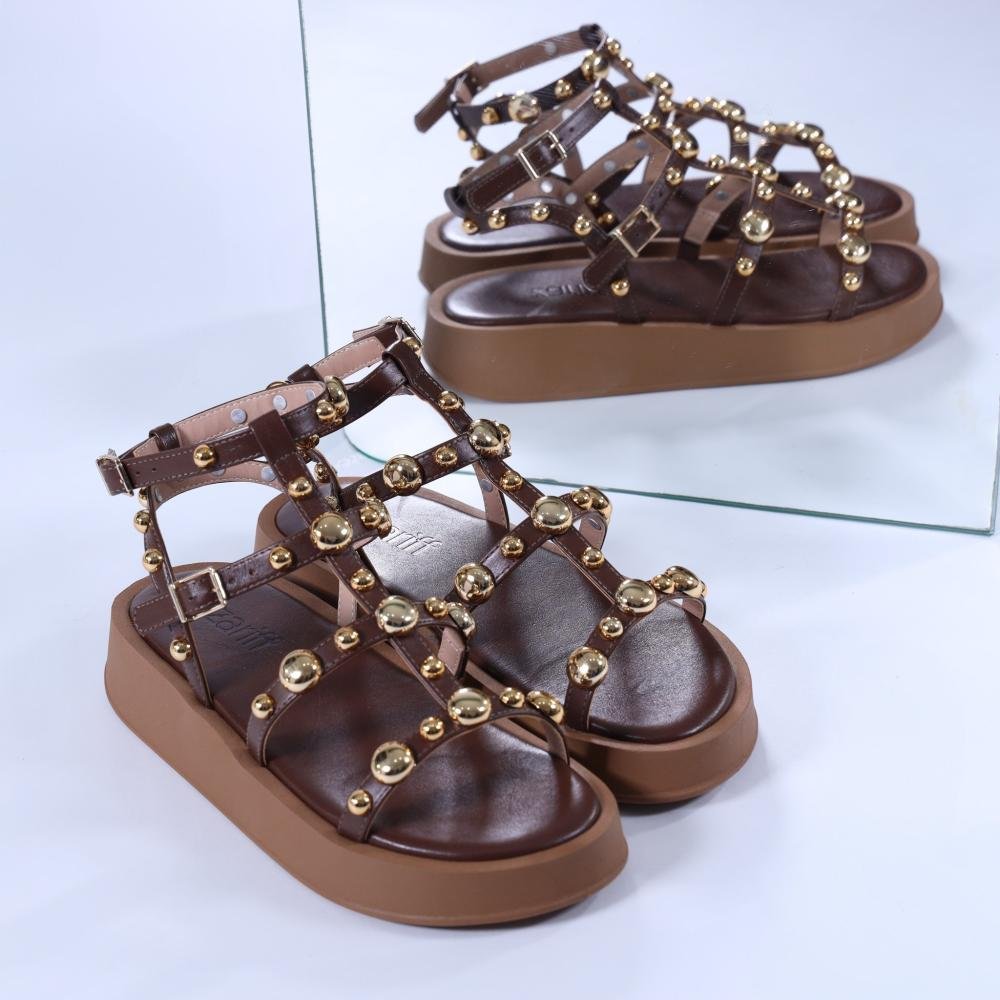 Sandália Feminina Papete Zariff com Maxi Esferas 2037-6488 Brown Marrom 7