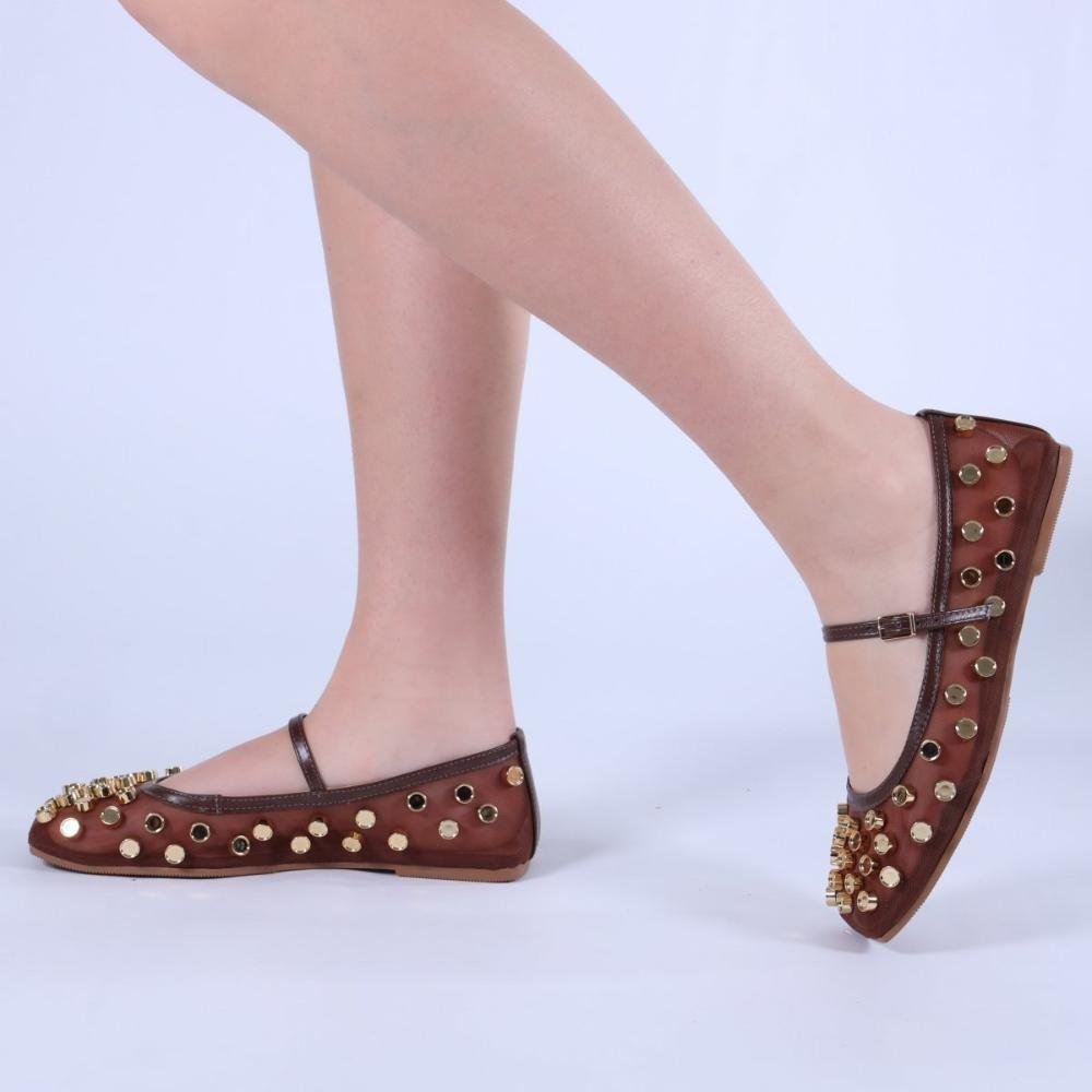 Sapatilha Feminina Zariff com Maxi Esferas 2017-6331 Brown Marrom 2