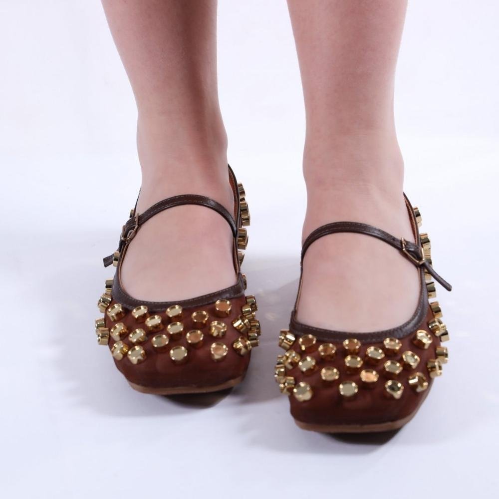 Sapatilha Feminina Zariff com Maxi Esferas 2017-6331 Brown Marrom 3