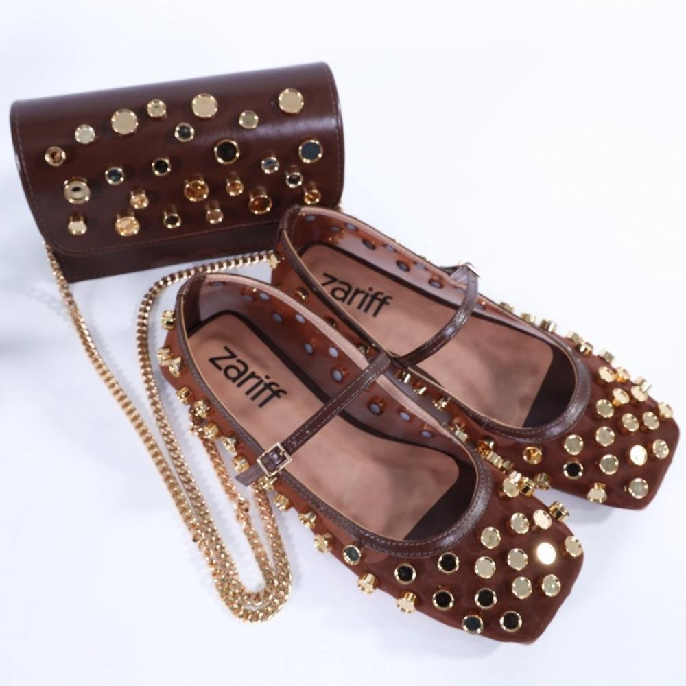 Sapatilha Feminina Zariff com Maxi Esferas 2017-6331 Brown Marrom 6