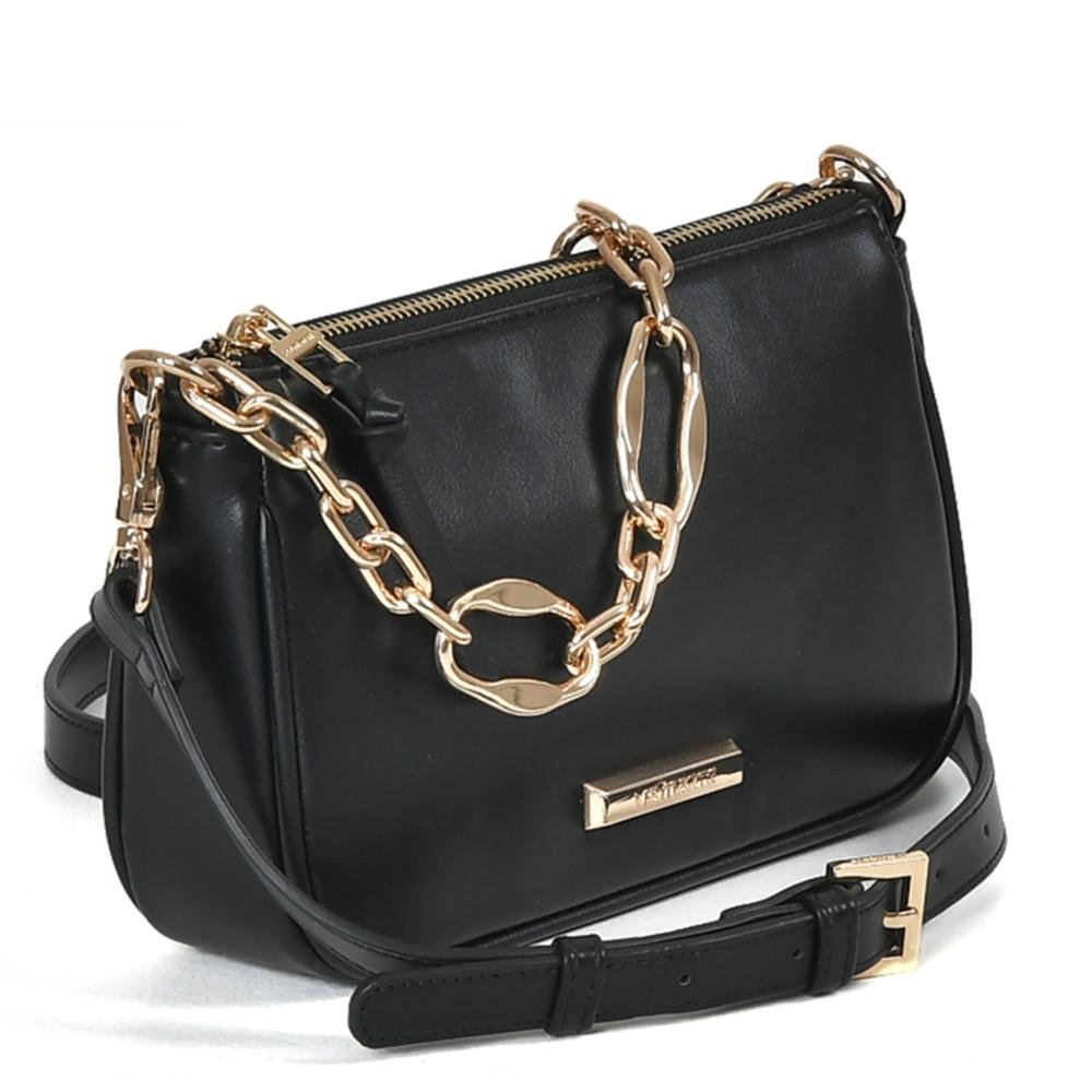 Bolsa Feminina Via Marte Crossbody com Corrente B1-216 Preto Preto 5