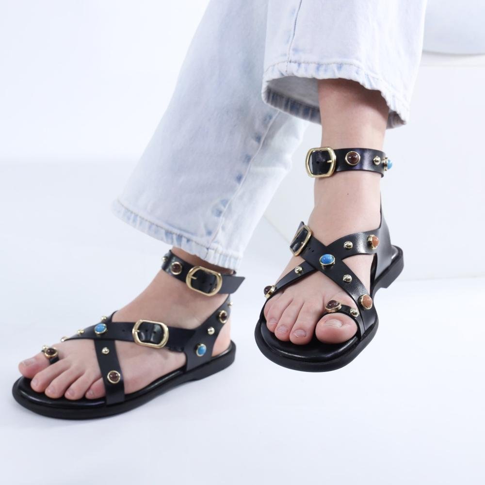 Sandália Feminina Zariff com Pedrarias 50464-90177 Preto Preto 6