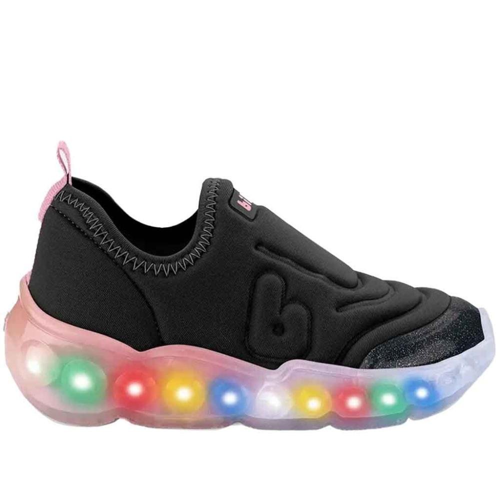 Tênis Infantil Feminino Bibi com LED 1252015 Preto/Rosa Preto