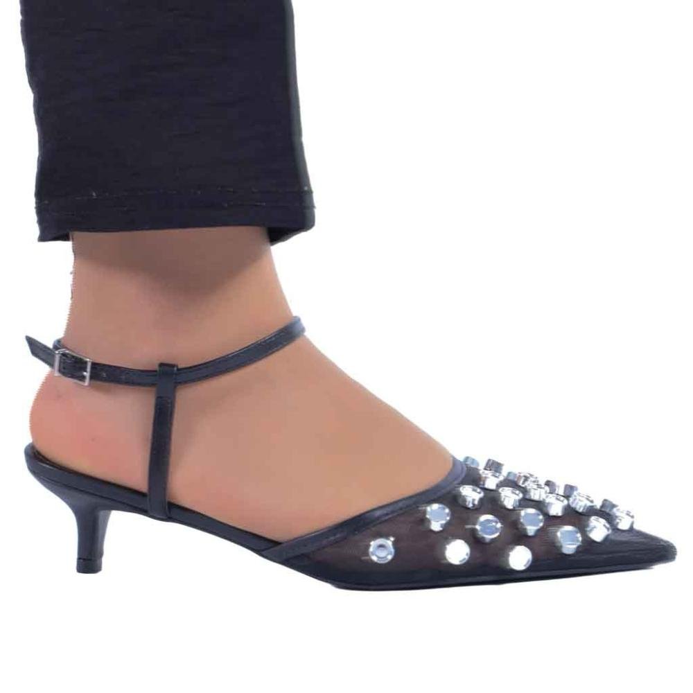 Scarpin Slingback Zariff com Maxi Esferas 2036-6330 Preto Preto 1