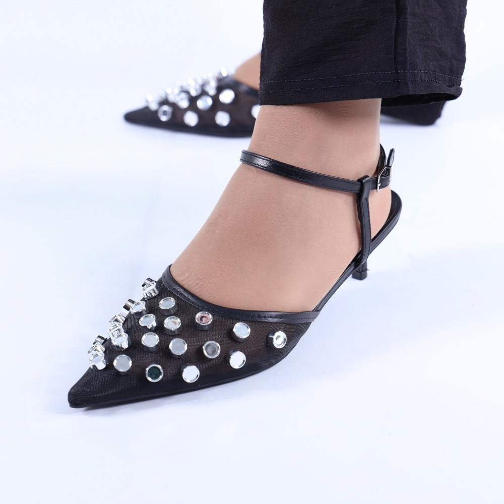 Scarpin Slingback Zariff com Maxi Esferas 2036-6330 Preto Preto 2