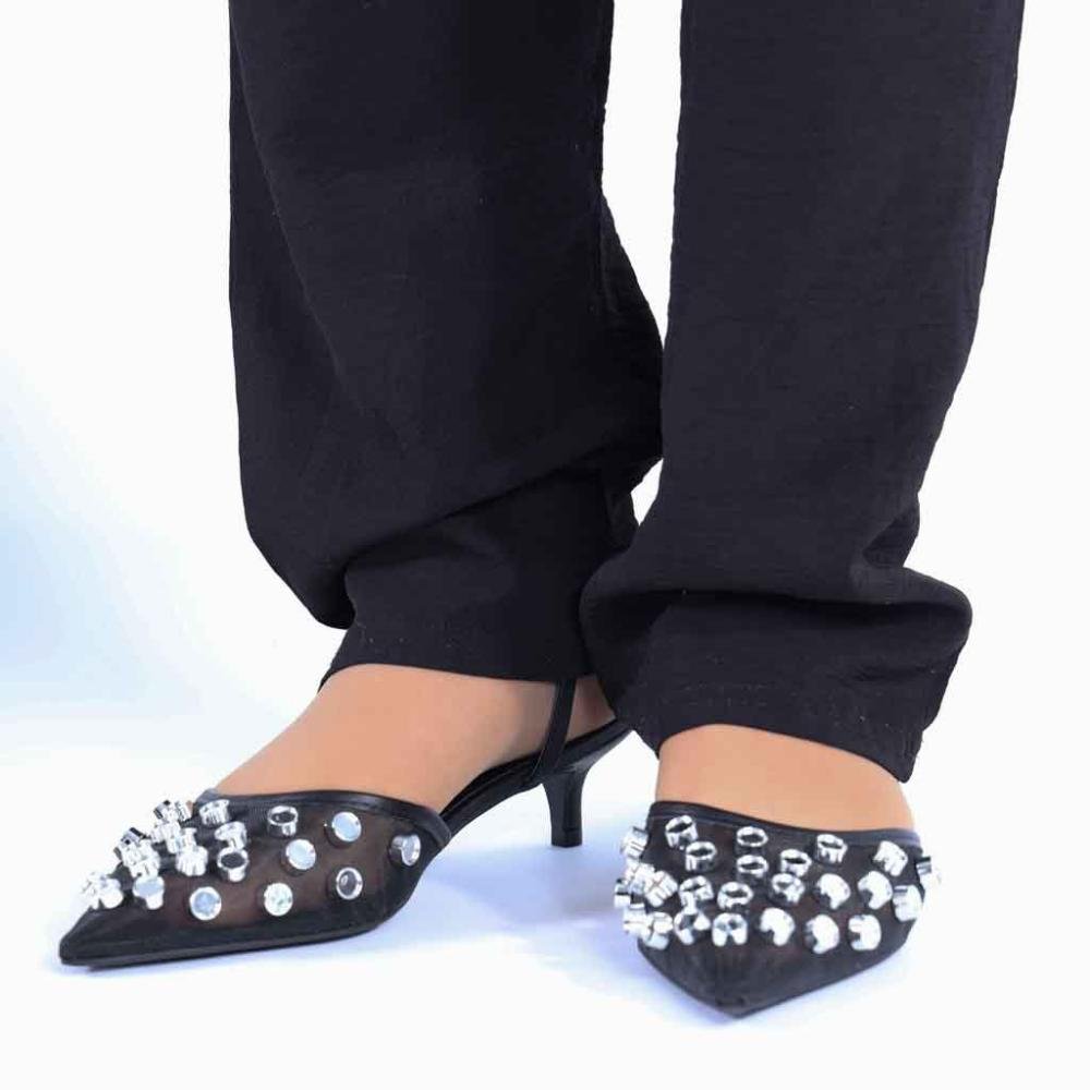 Scarpin Slingback Zariff com Maxi Esferas 2036-6330 Preto Preto 5