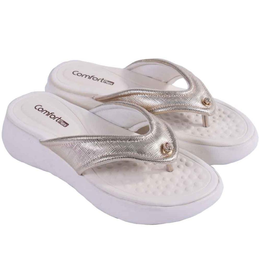 Chinelo Feminino Comfortflex Plataforma 25-47401 Ouro Prata/Branco 3