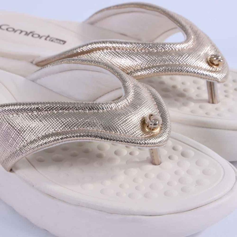 Chinelo Feminino Comfortflex Plataforma 25-47401 Ouro Prata/Branco 4