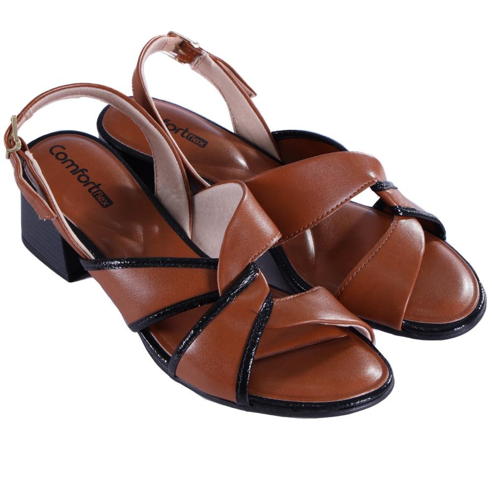 Sandália Comfortflex Feminina Salto Bloco 25-56404 Preto/Toffe Preto/Toffe 3