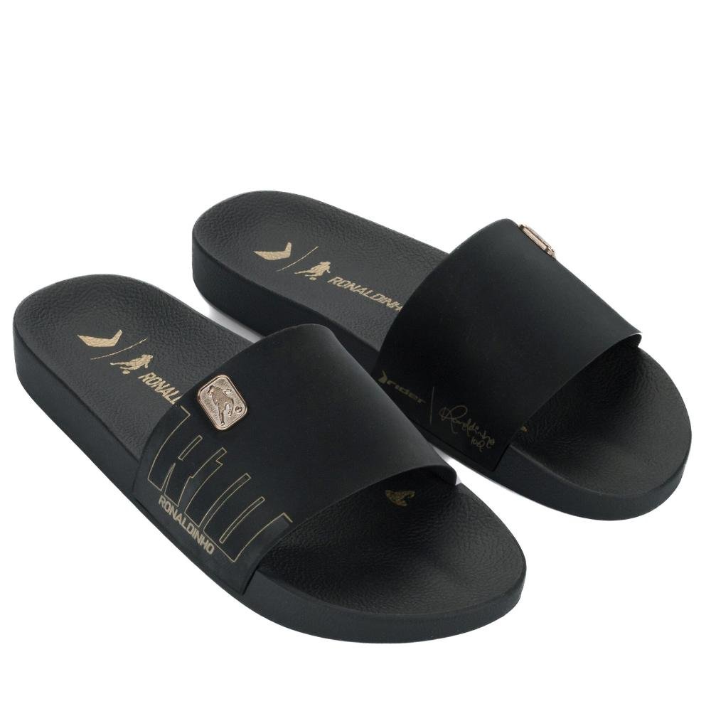 Chinelo Slide Masculino Rider R10 Ronaldinho 12562 Preto/Dourado Preto/Dourado 2