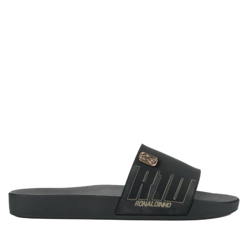 Chinelo Slide Masculino Rider R10 Ronaldinho 12562 Preto/Dourado