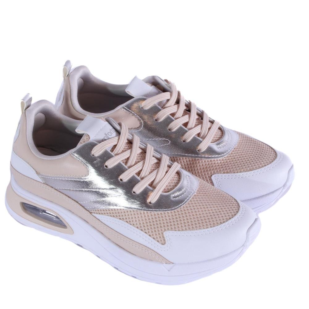 Tênis Comfortflex Feminino Casual 25-48404 Branco/Creme Branco/Bege/Dourado 3