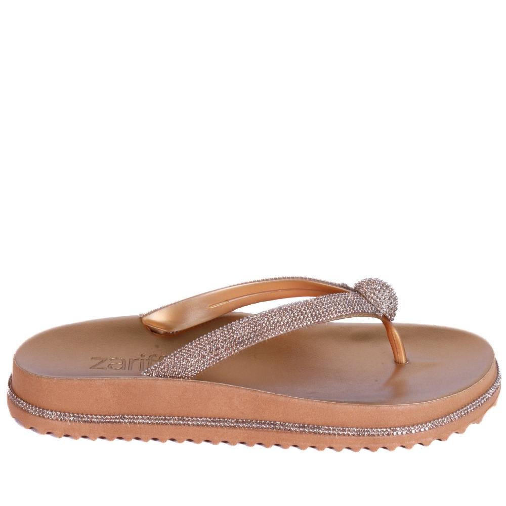 Chinelo Feminino Zariff com Aplicações de Pedrarias Pp855 Bronze
