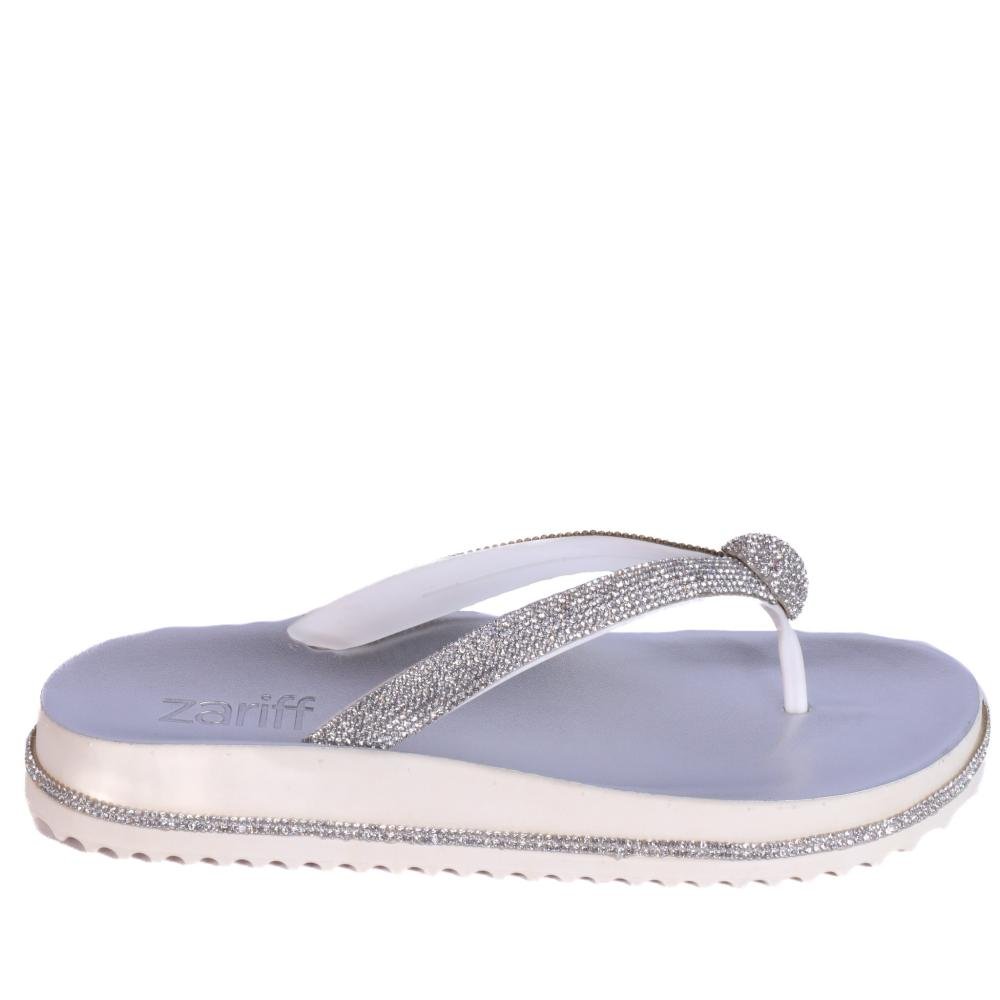 Chinelo Feminino Zariff com Aplicações de Pedrarias Pp855 Branco