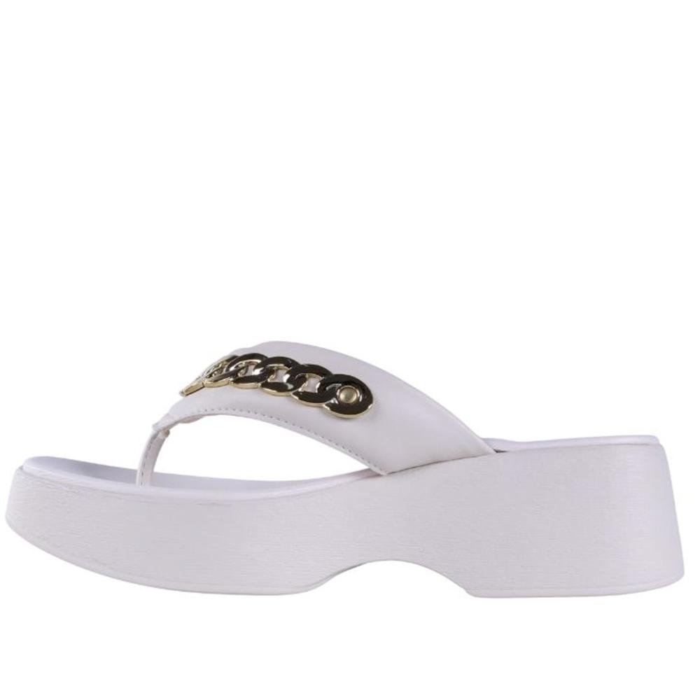 Tamanco Feminino Moleca Plataforma com Corrente 5503,117 Pele Branco 3