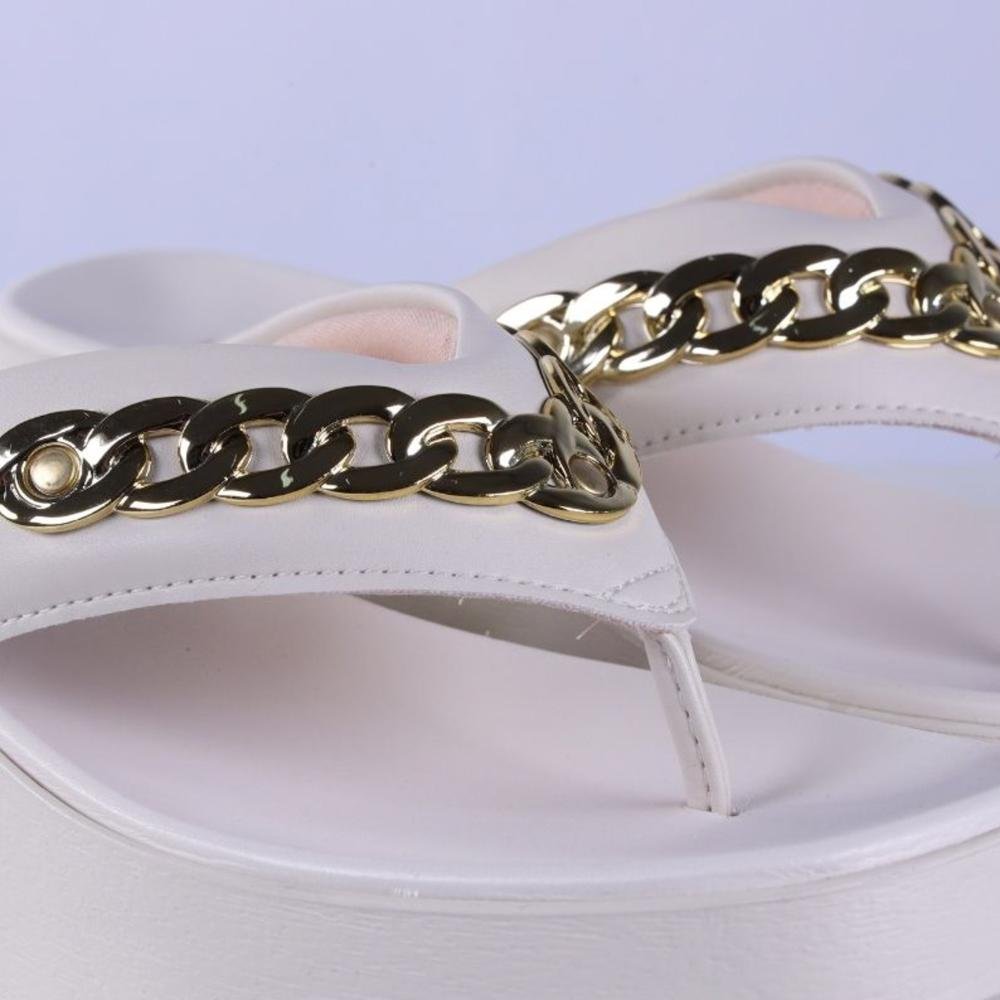 Tamanco Feminino Moleca Plataforma com Corrente 5503,117 Pele Branco 5