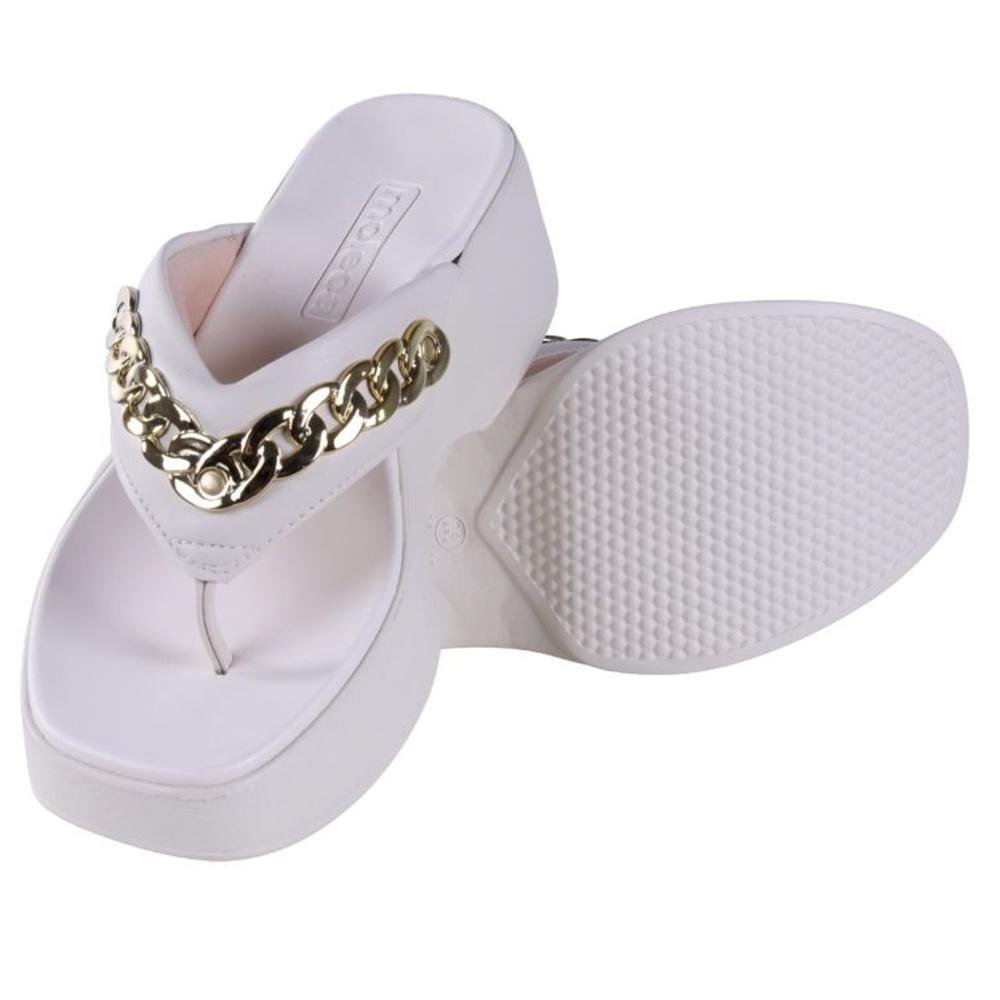 Tamanco Feminino Moleca Plataforma com Corrente 5503,117 Pele Branco 6
