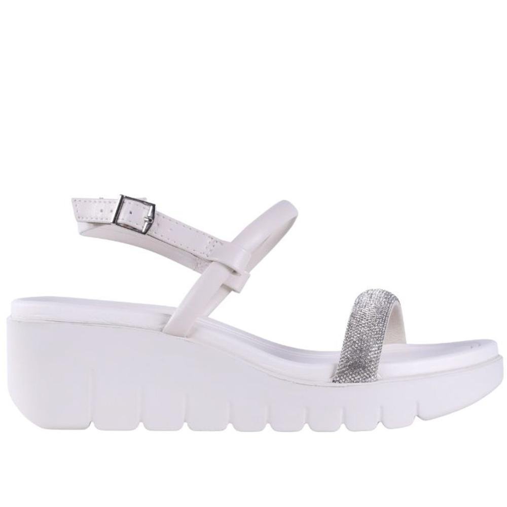 Sandália Anabela Feminina Moleca 5536,106 Branco/Prata