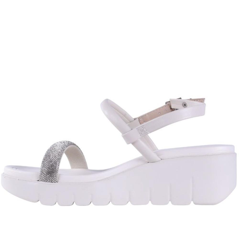 Sandália Anabela Feminina Moleca 5536,106 Branco/Prata Branco 2