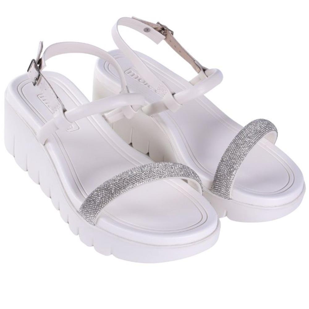 Sandália Anabela Feminina Moleca 5536,106 Branco/Prata Branco 4