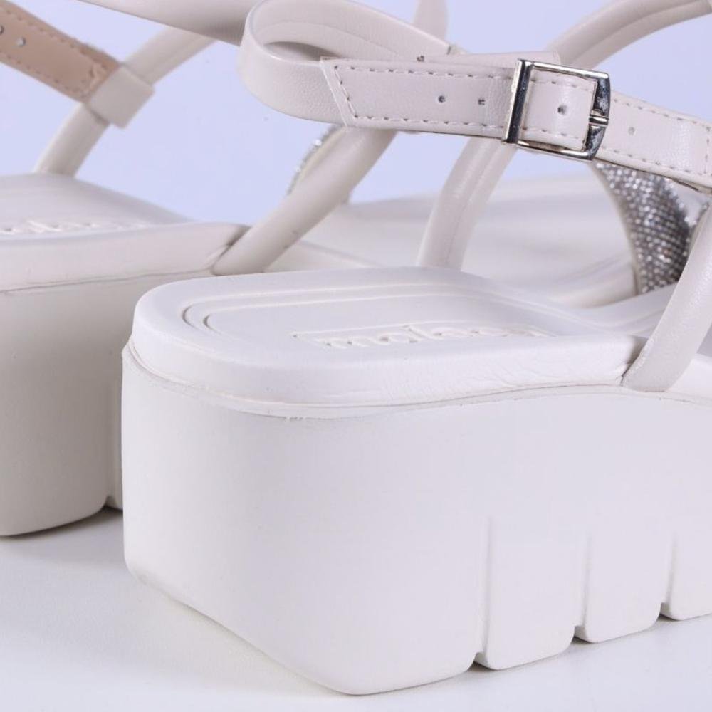 Sandália Anabela Feminina Moleca 5536,106 Branco/Prata Branco 5