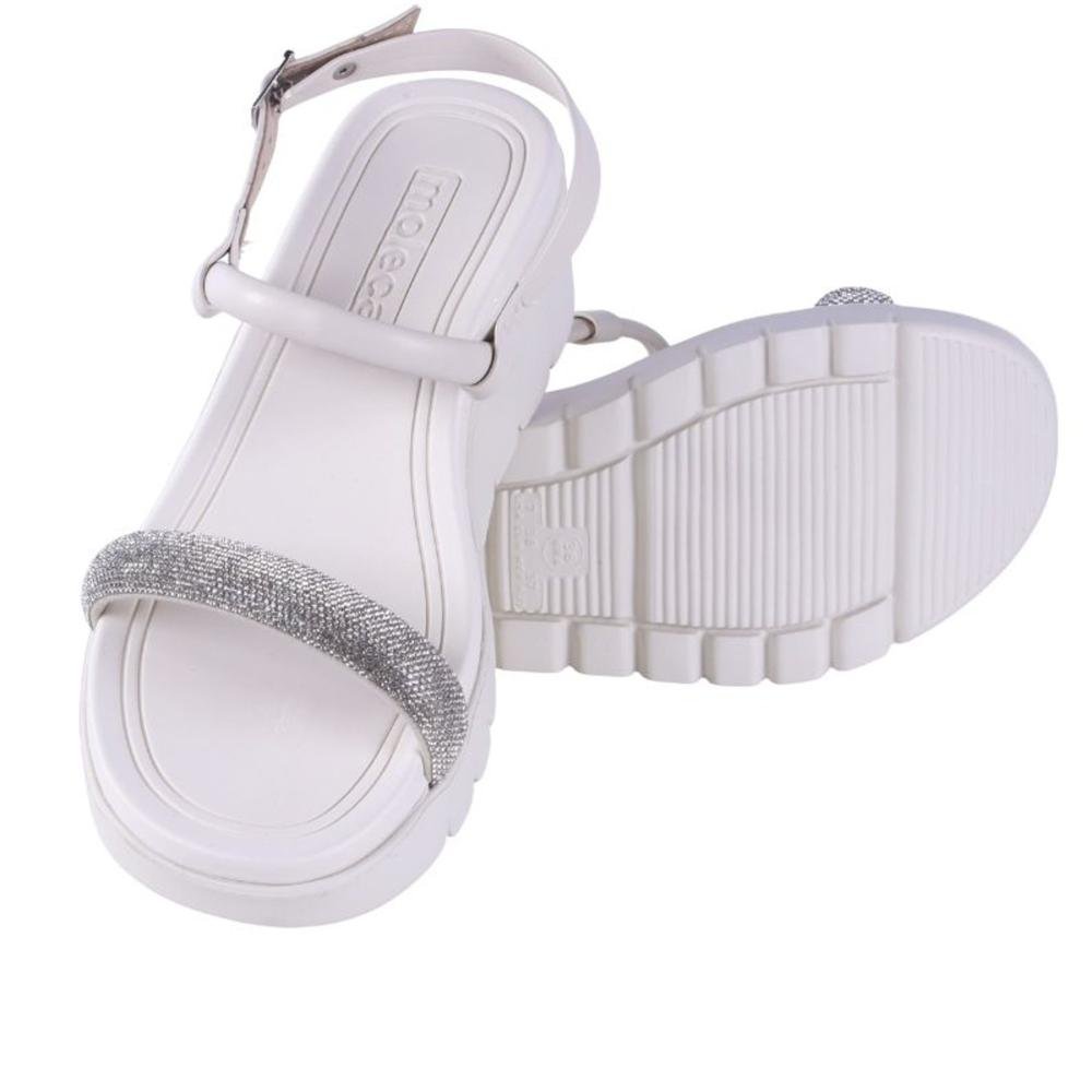 Sandália Anabela Feminina Moleca 5536,106 Branco/Prata Branco 6