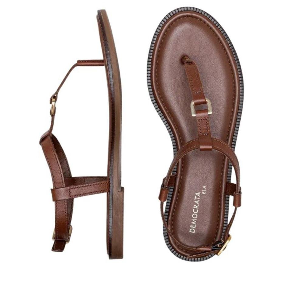 Sandália Rasteira Feminina Democrata 634102 Tan Marrom 5
