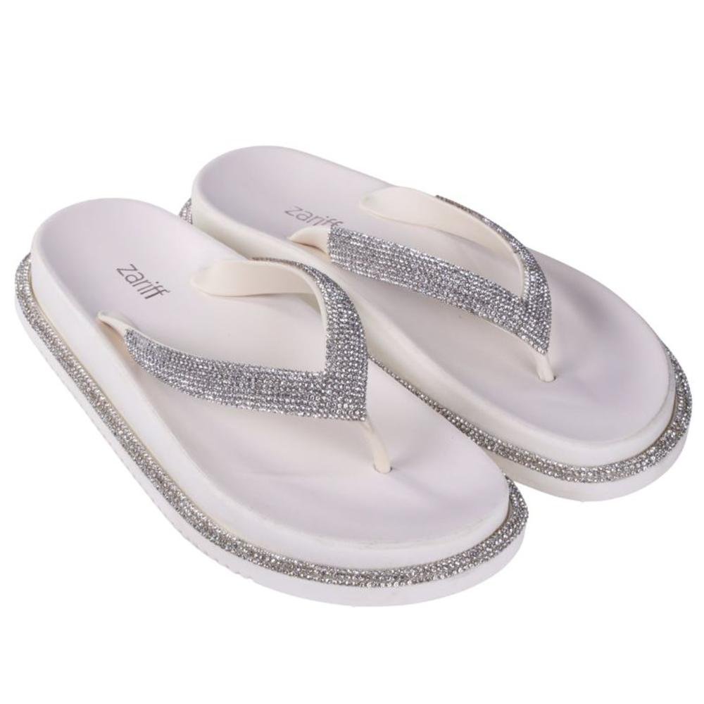 Chinelo Zariff Feminino Strass Amm02 Off White Branco 2