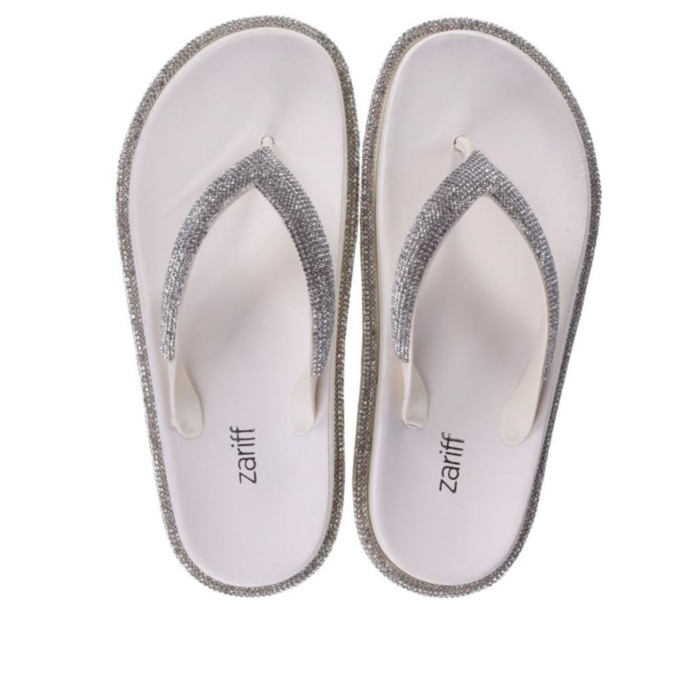 Chinelo Zariff Feminino Strass Amm02 Off White Branco 4