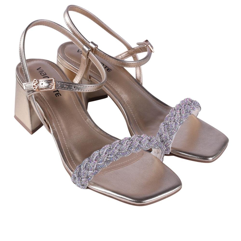 Sandália Feminina Via Marte 100-016 Gold Prata 10