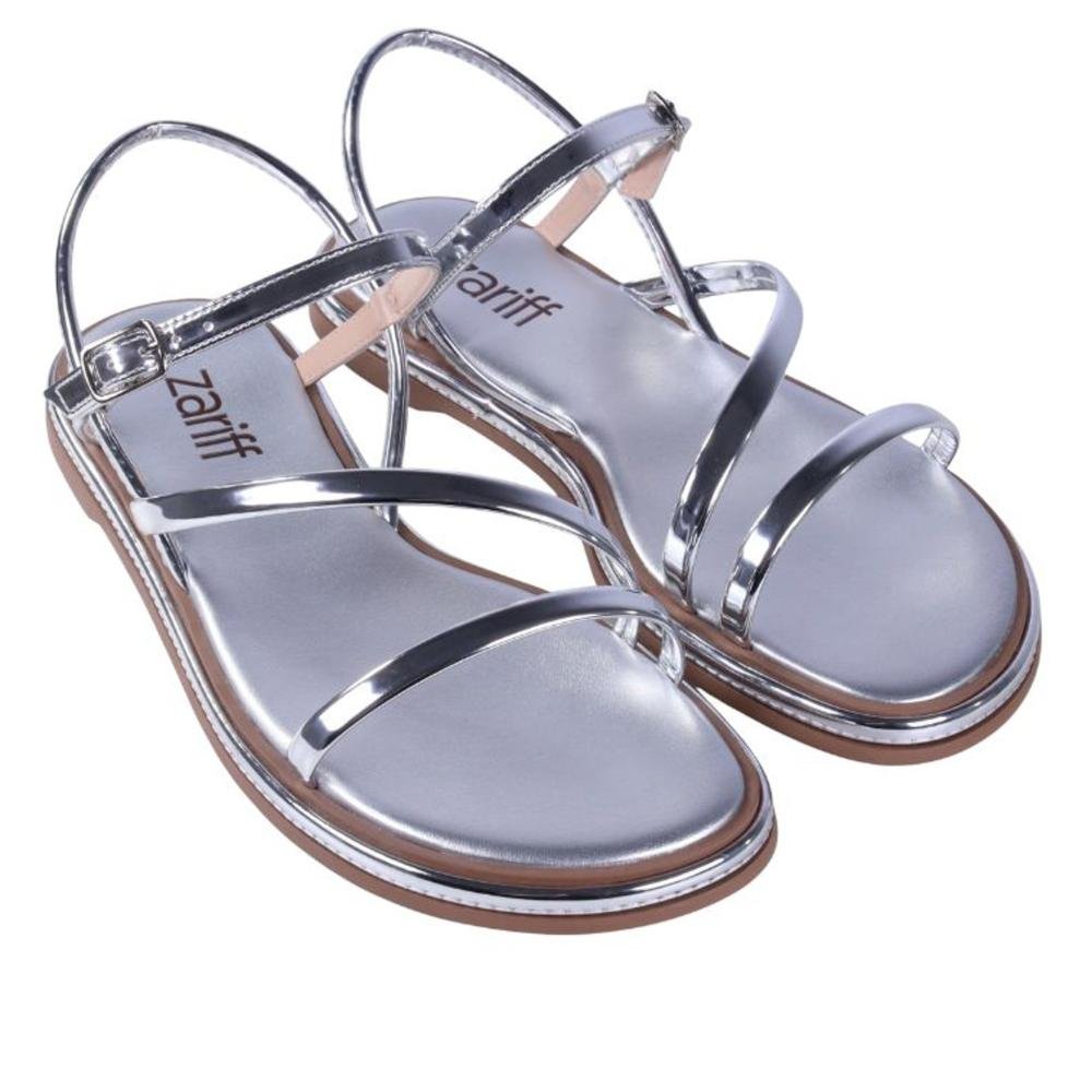 Sandália Feminina Rasteira Zariff 1931-65 Prata Prata 3