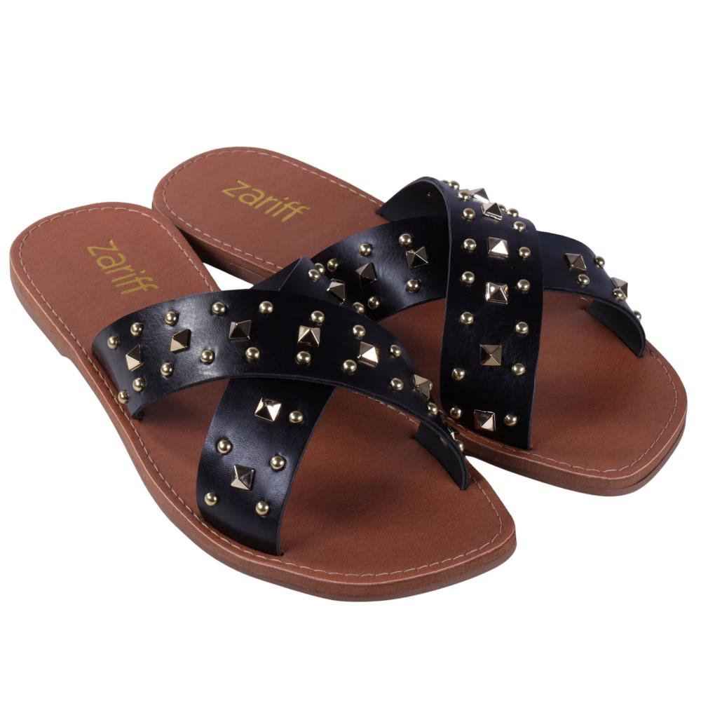 Sandália Rasteira Feminina Zariff L252045 Preto Preto 2