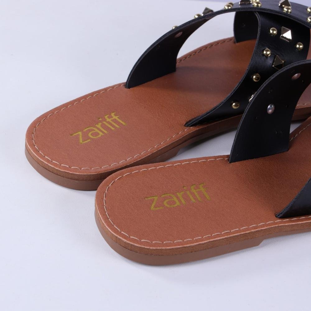 Sandália Rasteira Feminina Zariff L252045 Preto Preto 3