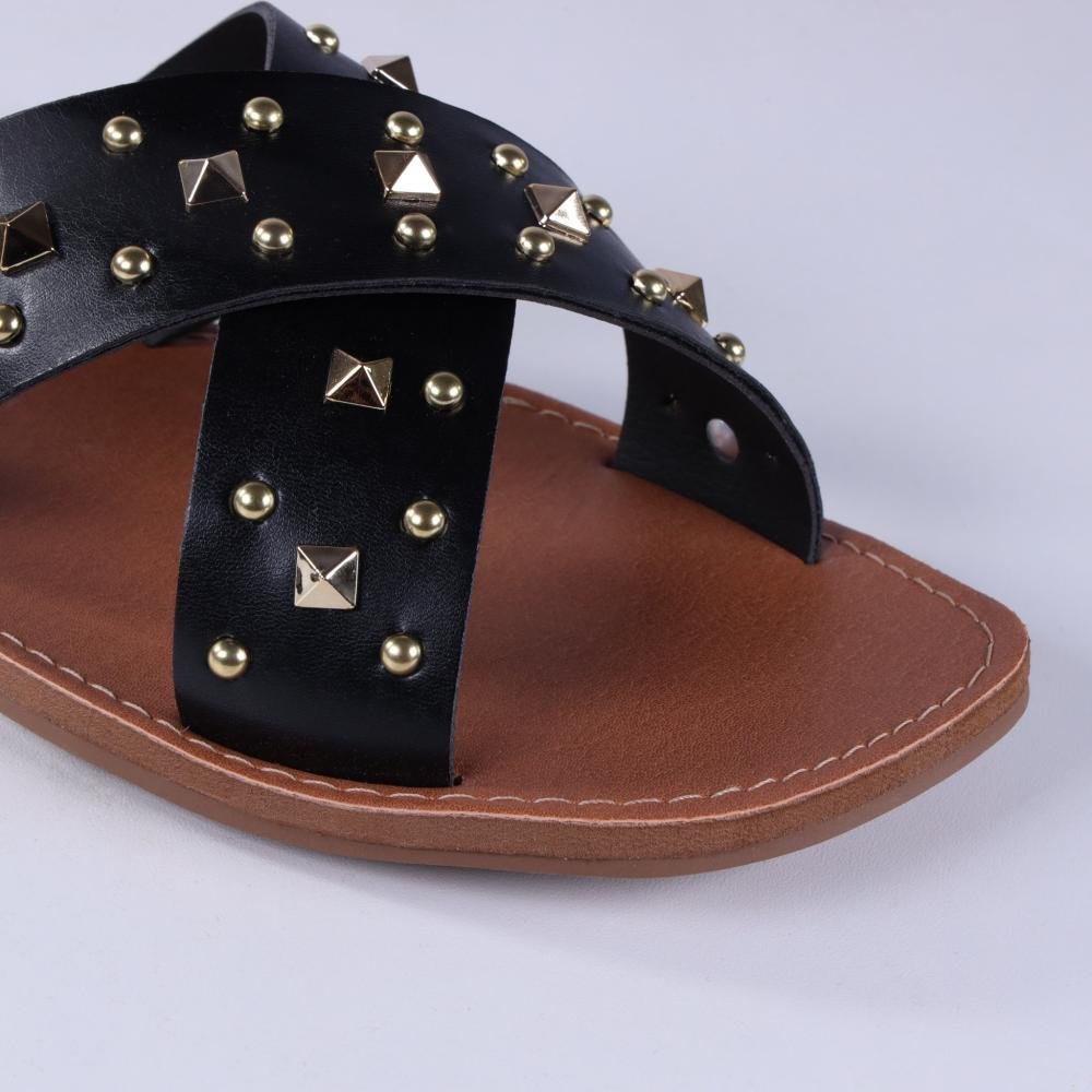 Sandália Rasteira Feminina Zariff L252045 Preto Preto 4