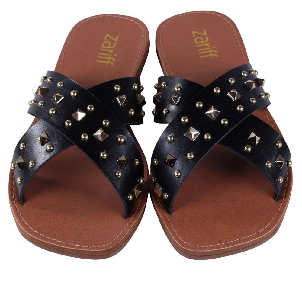 Sandália Rasteira Feminina Zariff L252045 Preto Preto 5