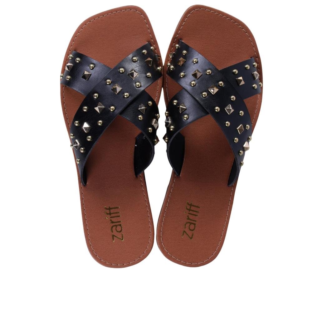 Sandália Rasteira Feminina Zariff L252045 Preto Preto 6