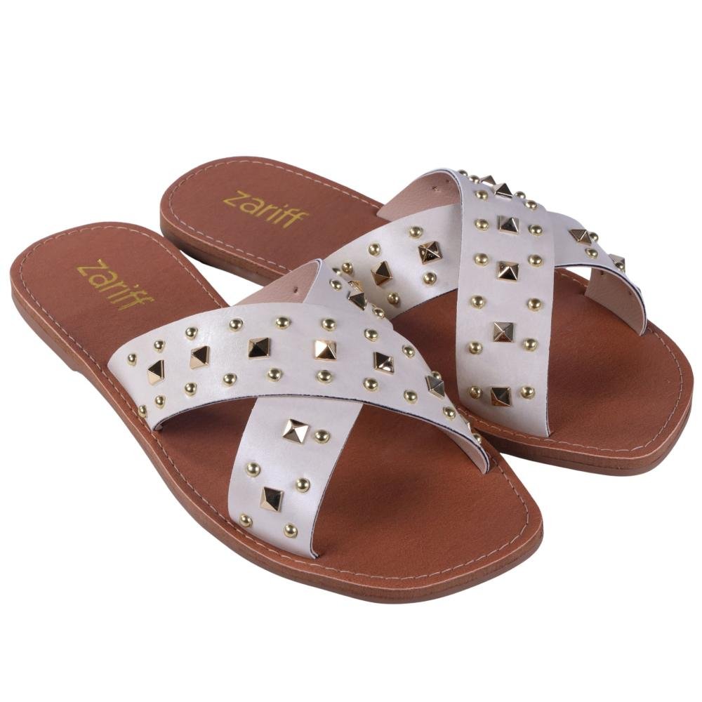Sandália Rasteira Feminina Zariff L252045 Off White Branco 2