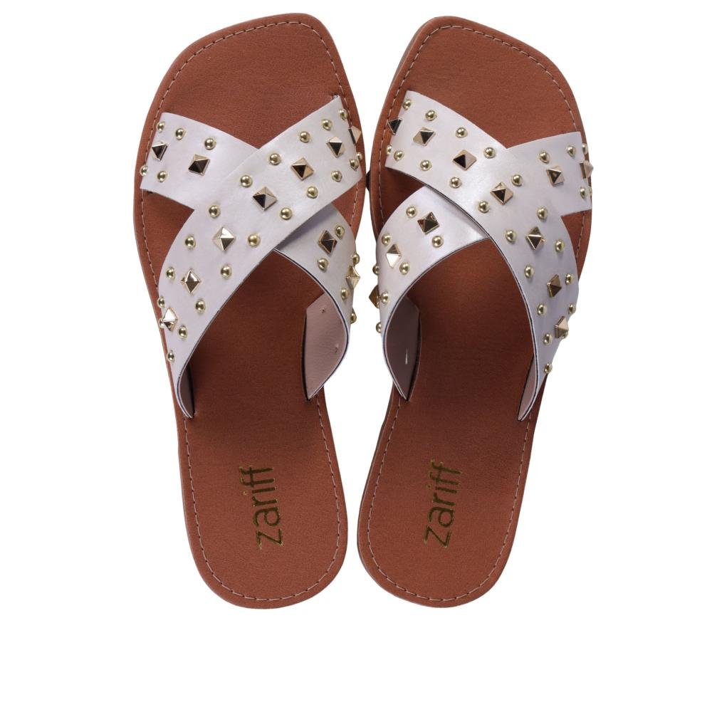 Sandália Rasteira Feminina Zariff L252045 Off White Branco 5