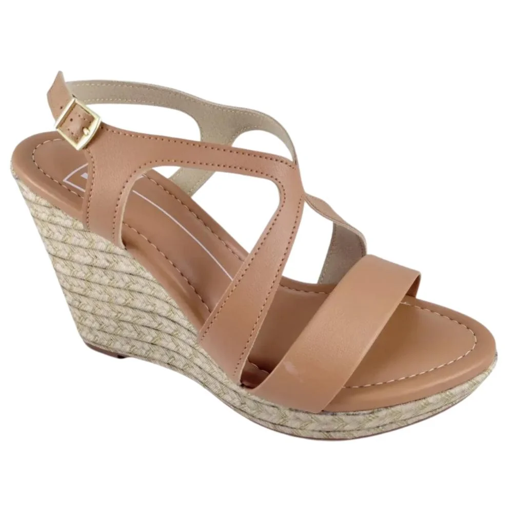 Sandália Anabela Feminina Moleca 5411,1603 Camel Marrom 2