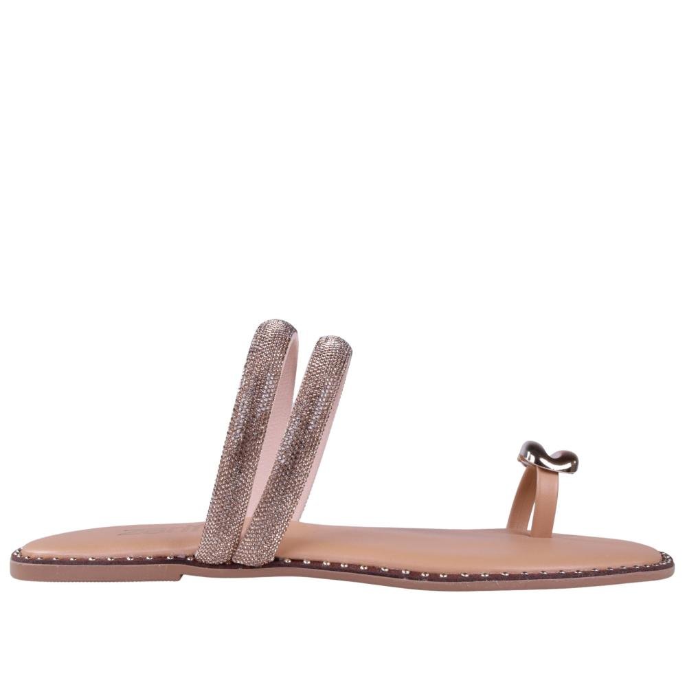 Sandália Rasteira Feminina Zariff Rrj-45 Camel/Ouro