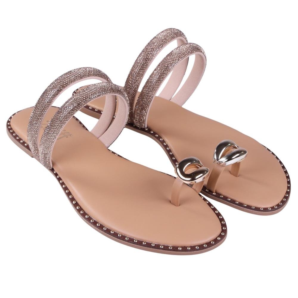 Sandália Rasteira Feminina Zariff Rrj-45 Camel/Ouro Dourado 2