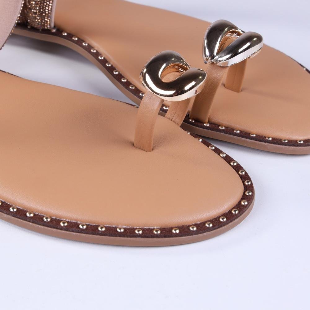 Sandália Rasteira Feminina Zariff Rrj-45 Camel/Ouro Dourado 3