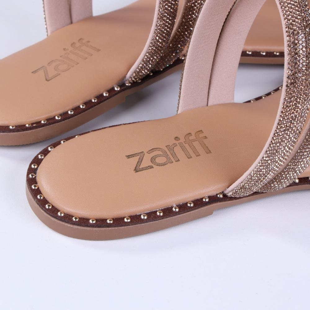 Sandália Rasteira Feminina Zariff Rrj-45 Camel/Ouro Dourado 4