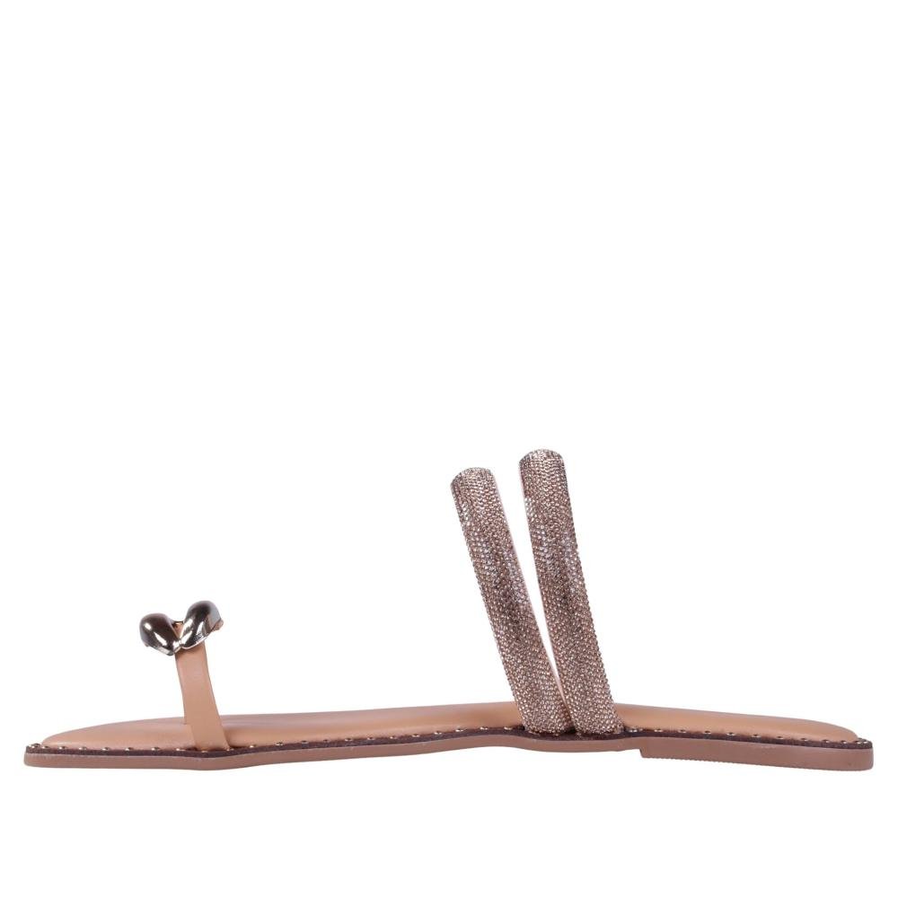 Sandália Rasteira Feminina Zariff Rrj-45 Camel/Ouro Dourado 6