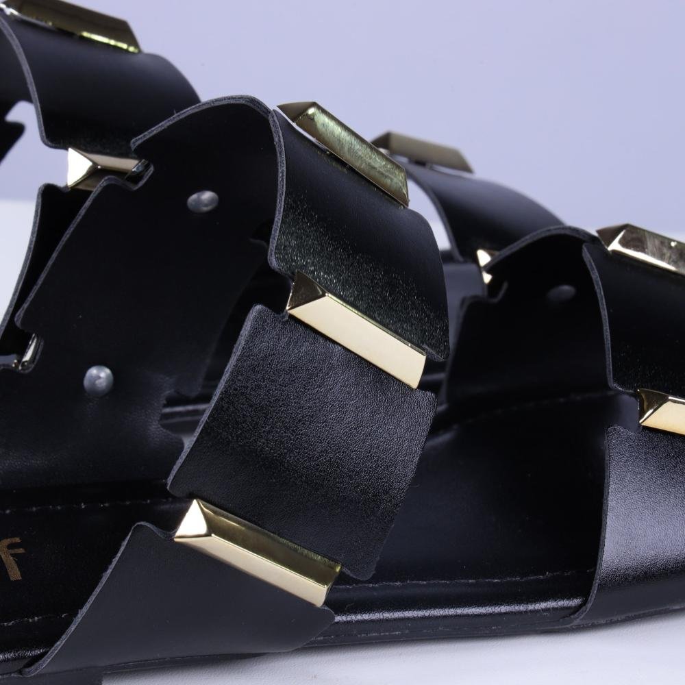 Sandália Rasteira Feminina Zariff 1552039252 Preto/Ouro Preto 2