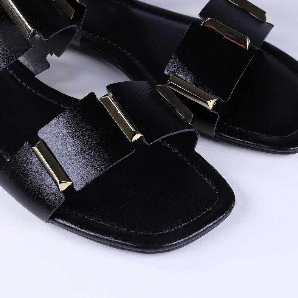 Sandália Rasteira Feminina Zariff 1552039252 Preto/Ouro Preto 3