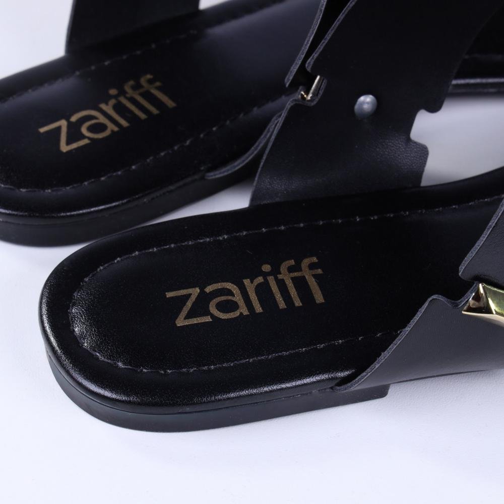 Sandália Rasteira Feminina Zariff 1552039252 Preto/Ouro Preto 5