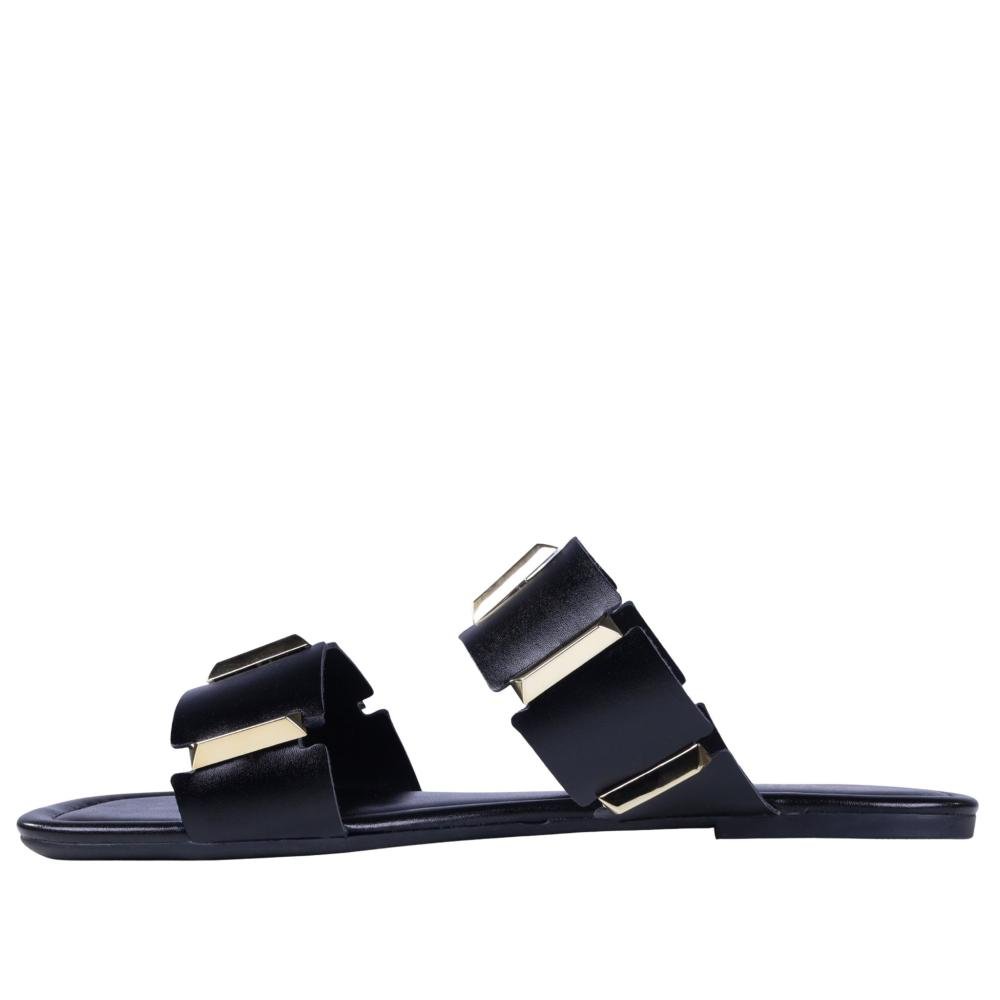 Sandália Rasteira Feminina Zariff 1552039252 Preto/Ouro Preto 6