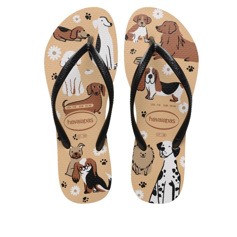 Chinelo Feminino Havaianas Pets Dourado/Preto
