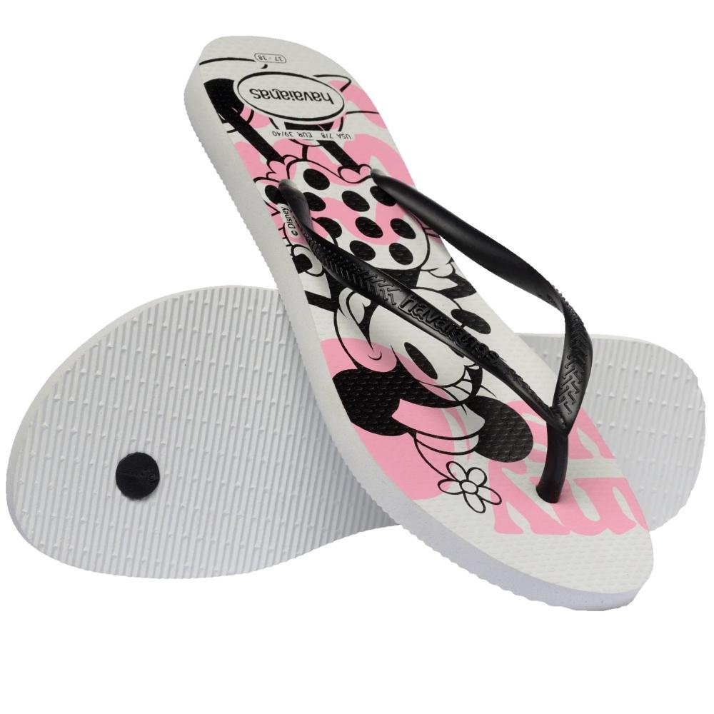 Chinelo Infantil Feminino Havaianas Slim Branco/Preto Preto 2